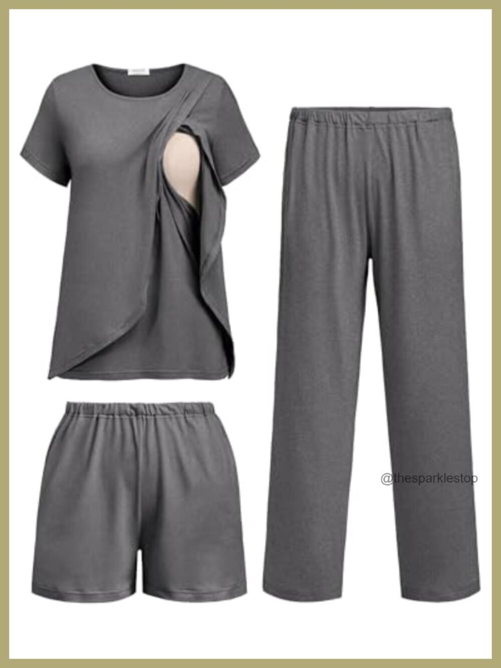Maternity Nursing Pajama Set 3 Pc Breastfeeding Sleepwear Set